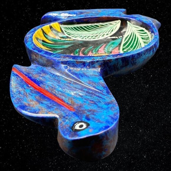 Mexican Folk Art Hand Painted Wood Animal Bird Trinket Dish Bowl  1”T 9.5”L - Picture 6 of 8